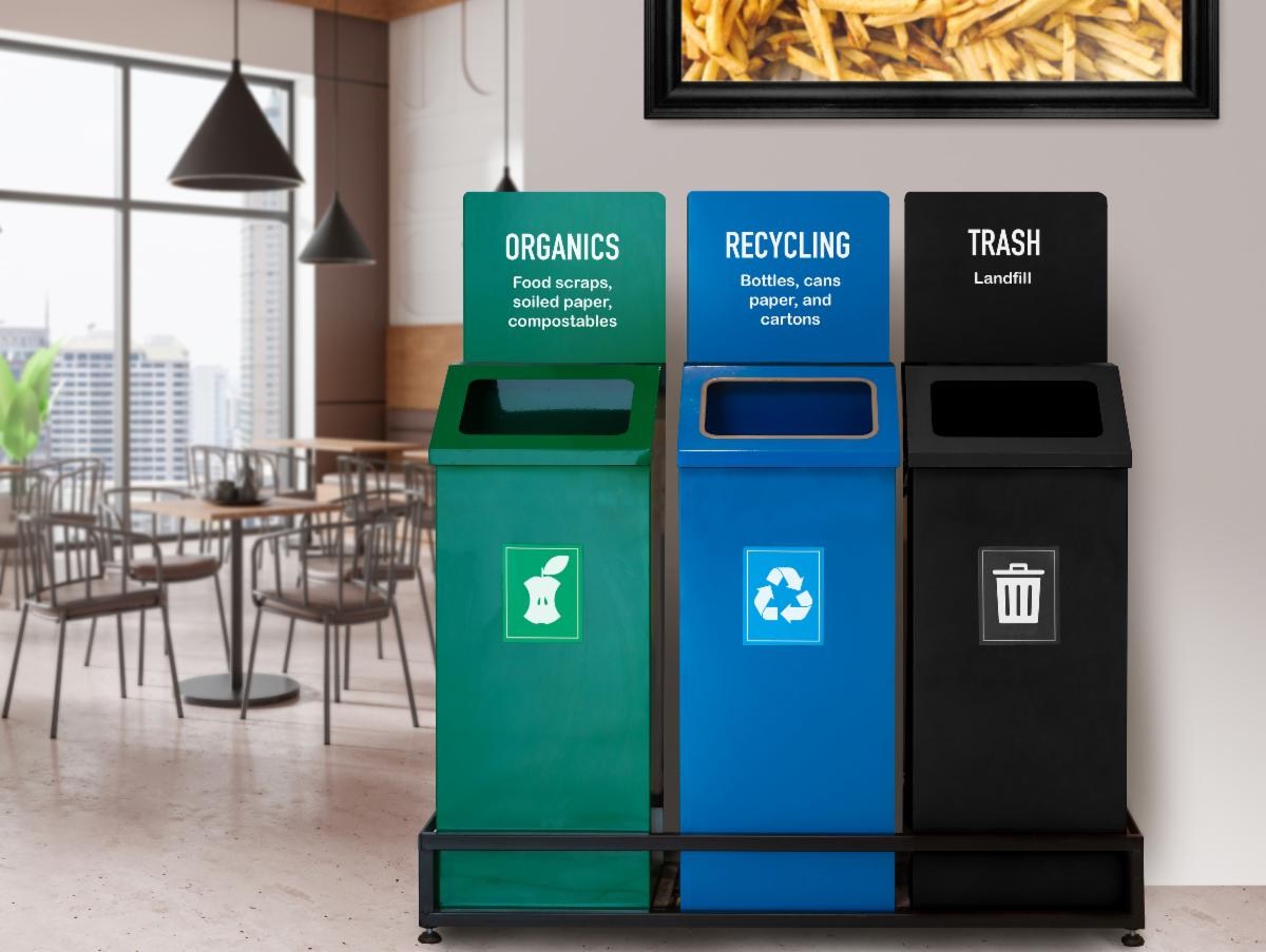 organics and recycling bins, customer facing. 