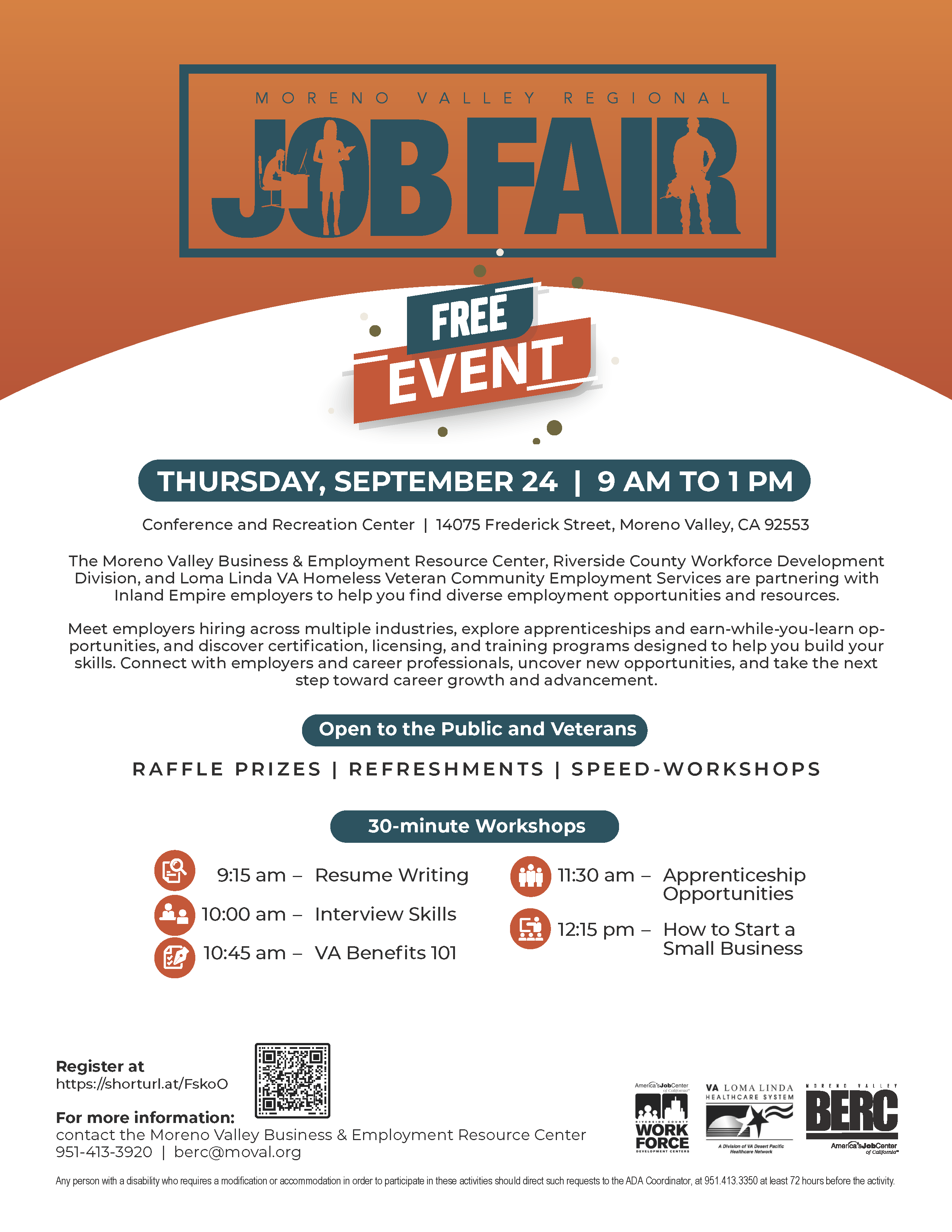 FreeEvent- Moreno Valley Regional Job Fair - Save the Date, Thursday September 24, 9am to 1pm